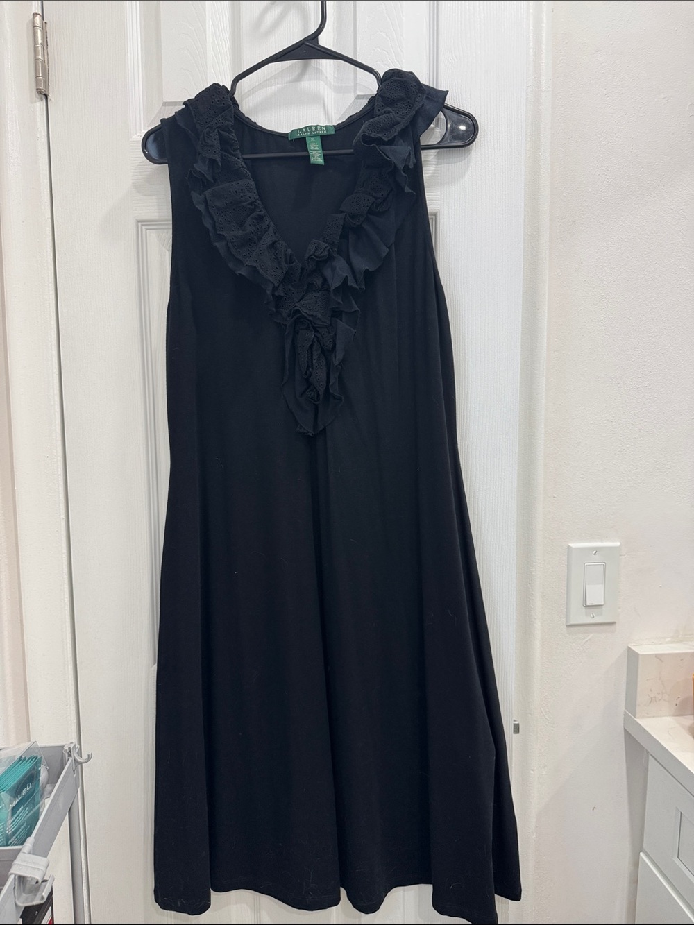 Lauren Ralph Lauren Black Sleeveless Ruffle-Trim Midi Dress